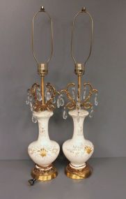Pair of Vintage Porcelain Lamps Mounted on Brass Bases
