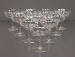 Ten Etched Glass Champagne Glasses