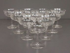 Ten Etched Glass Champagne Glasses