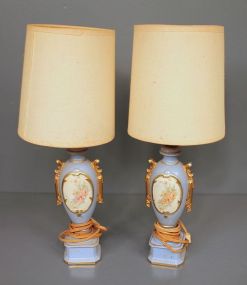 Pair of Blue Vintage Ceramic Lamps