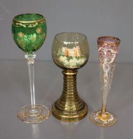 Two Victorian Wine Glasses and One Bud Vase