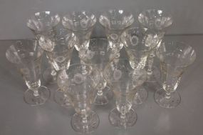Set of Eleven Elegant Glass Wine Glasses