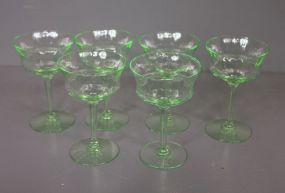 Set of Six Green Depression Glass Stems