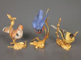Set of Three Miniature Porcelain Boehm Birds on Gold Stands