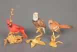 Set of Three Miniature Porcelain Boehm Birds on Gold Stands