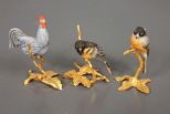 Set of Three Miniature Porcelain Boehm Birds on Gold Stands