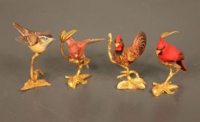 Set of Four Miniature Porcelain Boehm Birds on Gold Stands