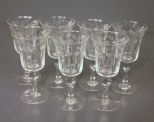 Set of Seven Etched Glass Liquor Glasses