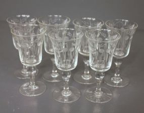 Set of Seven Etched Glass Liquor Glasses