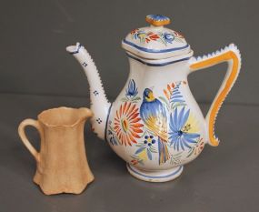 Quimper France Pottery Pitcher with Lid along with Pottery Pitcher