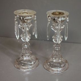 Pair of Vintage Glass Candlesticks with Prisms