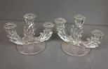 Pair of Vintage Three Arm Glass Candlesticks