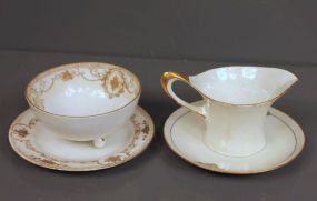 Bavarian Lusterware Gravy and Underplate along with Hand Painted Nippon Sauce Bowl and Underplate