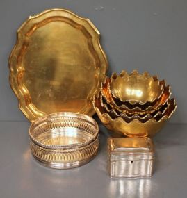 Group of Brass Items and Silverplate Reticulated Bowl