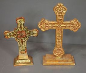 Two Gold Painted Wooden Crosses