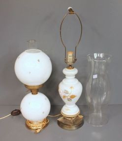 Two Vintage Lamps and One Hurricane Shade
