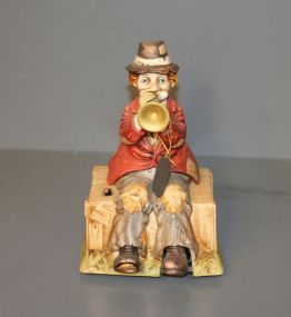 Hand Painted Music Box of Clown Seated and Playing a Horn