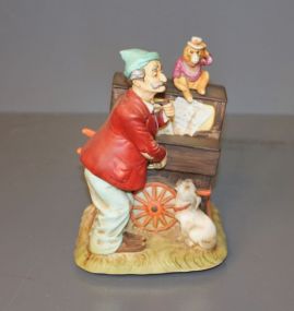 Hand Painted Music Box of Man with Organ, Monkey and Dog