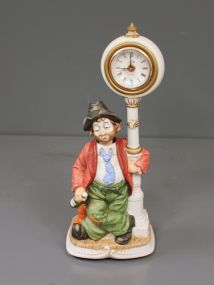 Hand Painted Music Box of Clown Leaning on Clock Post
