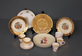 Group of Vintage Plates Along with Five Cups