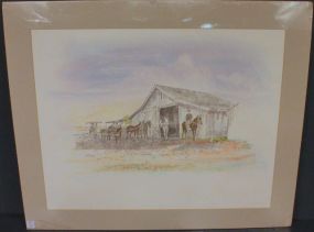 Pastel Drawing by Burney Myrick of Horse and Buggy