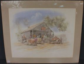 Pastel Drawing by Burney Myrick of Street Scene