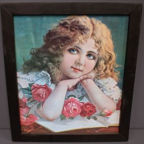 Reproduction Print of Young Girl with Roses