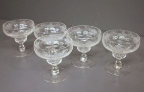 Set of Five 20th Century Etched Sherbet Glasses