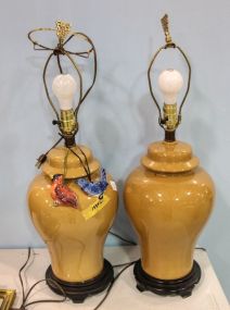 Two Ceramic Lamps & Two Gail Pittman Birds