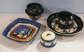 Two Gail Pittman Chip Bowls, Six Bowls & Covered Jar