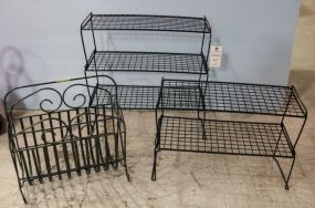 Two Rubber Wrapped Stands & Metal Magazine Rack