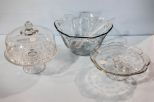 Two Cake Stands & Punch Bowl with Ladle