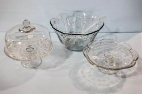 Two Cake Stands & Punch Bowl with Ladle