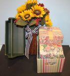 Two Cloth Boxes, Wood Tray, Sunflowers Two Cloth Boxes, Wood Tray, Sunflowers