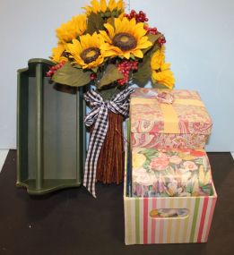 Two Cloth Boxes, Wood Tray, Sunflowers Two Cloth Boxes, Wood Tray, Sunflowers