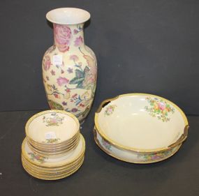 Noritake Set consisting of serving bowl, 6 break/butter plates, 6 berry bowls, porcelain floral vase 13
