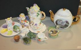 Ceramic Rabbits, Turtles, Teapots, Egg Tray, Cups/Saucers Ceramic Rabbits, Turtles, Teapots, Egg Tray, Cups/Saucers.