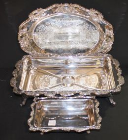 Two Rectangular Silverplate Casserole Dishes and Oval Dish Two Rectangular Silverplate Casserole Dishes and Oval Dish.
