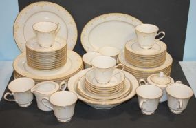 Noritake China 8 dinner plates, 9 salad plates, 10 saucers, 9 cups, oval platter, round bowl, sugar, creamer.