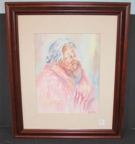 Watercolor of Older Lady signed Susan C. Davis Brandon artist, 19