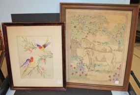 Vintage Stitch work of Horses & Dogs, Oil Painting of Birds on Satin 16