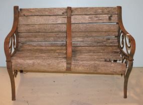 Old Iron and Wood Slat Seated and Slat Back Bench 45