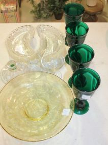Lot of Glassware 4 glasses, bowls, and candlestick.