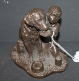 Cold Cast Bronze of Young Boy Feeding His Dog 4