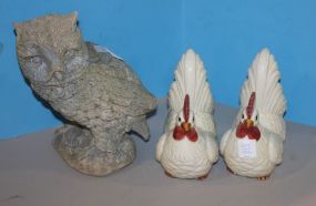 Ceramic Roosters and Resin Owl roosters and owl
