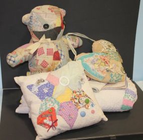 Box Lot of Pillows, Quilts, Bear, Vintage Towels Box Lot of Pillows, Quilts, Bear, Vintage Towels