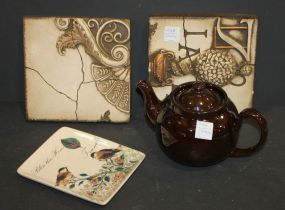 Two Resin Plaques, Teapot, Tray Two Resin Plaques, Teapot, Tray