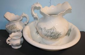 Antique English Ironstone Pitcher, Bowl, Two Smaller Pitchers Antique English Ironstone Pitcher, Bowl, Two Smaller Pitchers