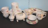 Porcelain Creamer, Sugar, Dish, Cups, Saucers Porcelain Creamer, Sugar, Dish, Cups, Saucers