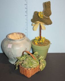 Ceramic Vase, Pot with Rabbit, Small Basket Ceramic Vase, Pot with Rabbit, Small Basket